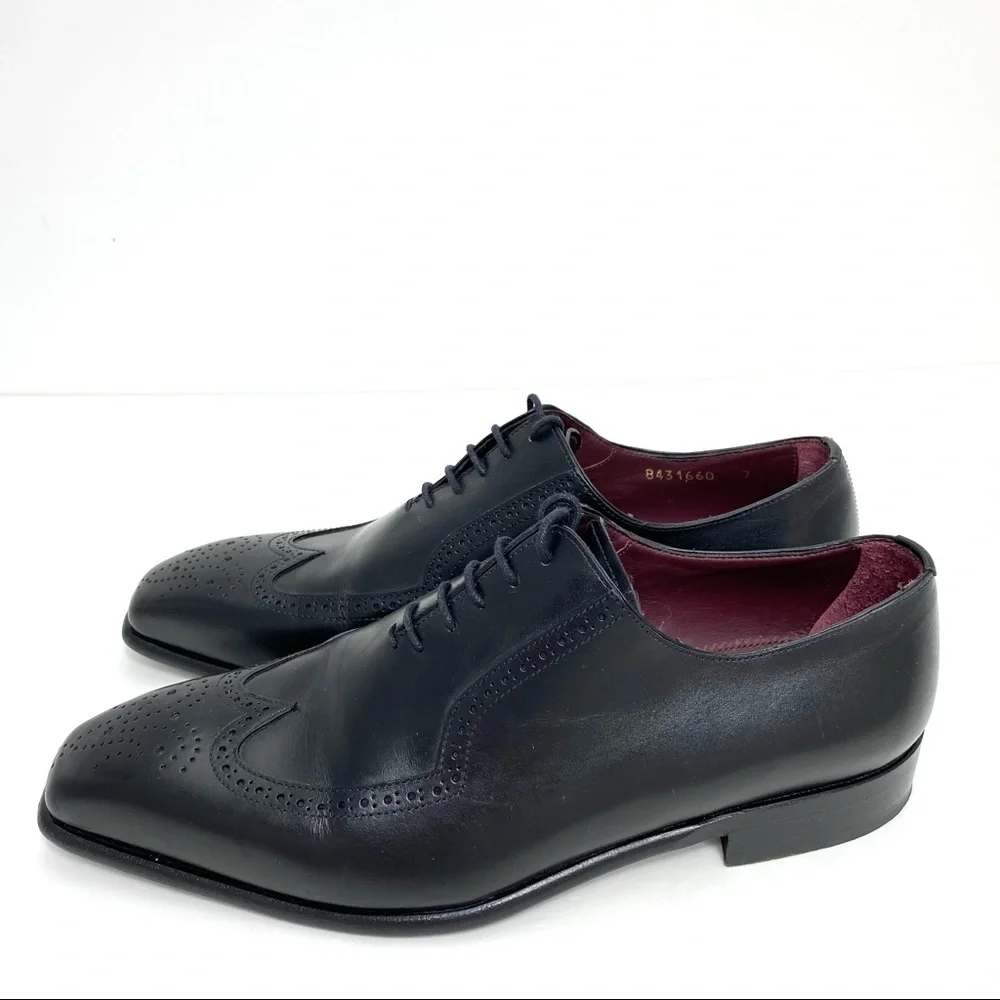 PAUL Stuart Wingtip Oxford leather Dress Shoes Black